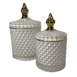 Royal Collection Elegant White Crystal Trinket Lolly Candle Fill Jars with Gold Tip - Variety