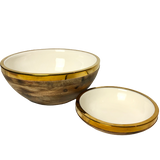 Stunning Natural Wood with Brass Gold Rim With Enamel Inner Bowl 21cm