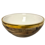 Stunning Natural Wood with Brass Gold Rim With Enamel Inner Bowl 21cm