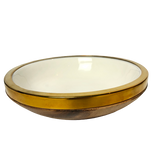 Stunning Natural Wood with Brass Gold Rim With Enamel Inner Bowl 21cm