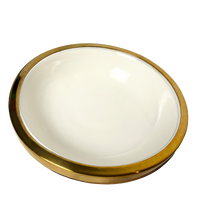 Stunning Natural Wood with Brass Gold Rim With Enamel Inner Bowl 21cm