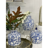 Blue & White Floral Design Ceramic Vase 20cm