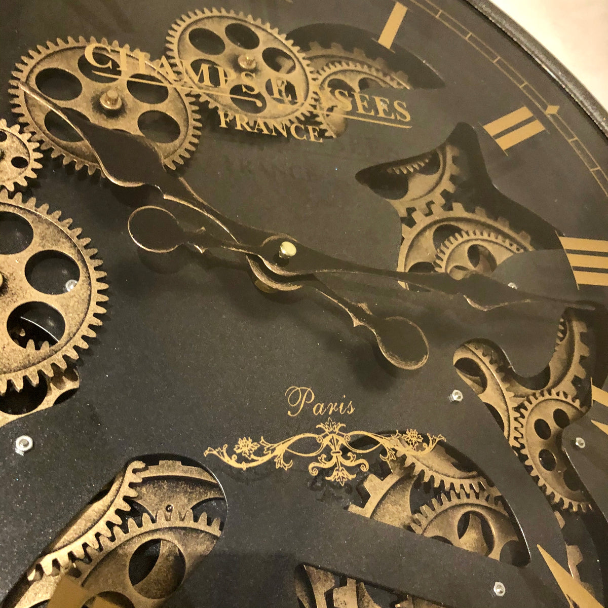 Black French Chronograph Round Exposed Gear Movement Wall Clock 52cm ...