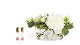 Côte Noire Perfumed Natural Touch Ivory-White Roses With Silver Crest in Clear Glass