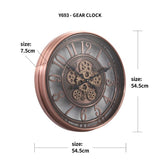 55CM Copper Round Industrial Exposed Gear Movement Wall Clock