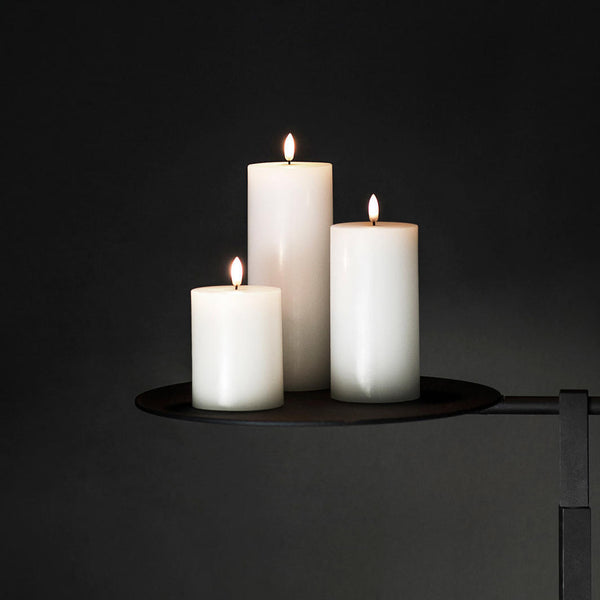Uyuni Life-Like Flameless Wax Candles Single Wick Pillar White Collection
