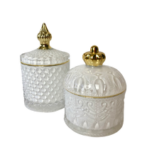 Royal Collection Elegant White Crystal Trinket Lolly Candle Fill Jars with Gold Tip - Variety